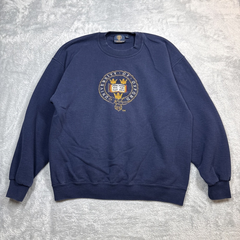 Vintage University of Oxford Sweatshirt Men XL Blue Crew Neck Embroidered